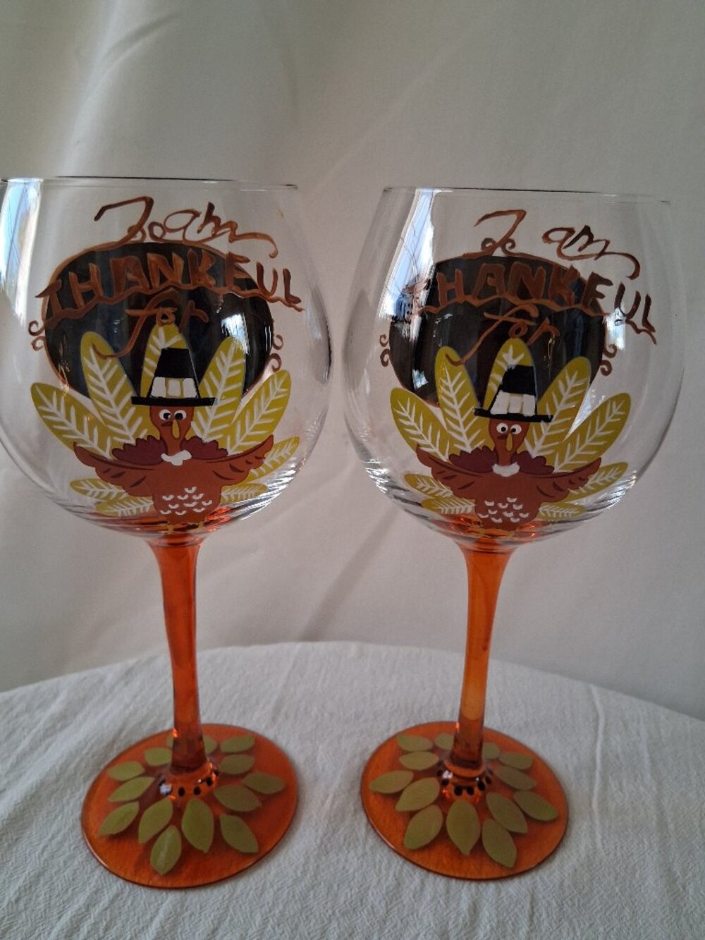 2 Wine glasses Thanksgiving decor.